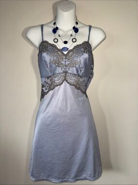 1998 Wacoal Whimsy Baby Blue Satin Lace Slip